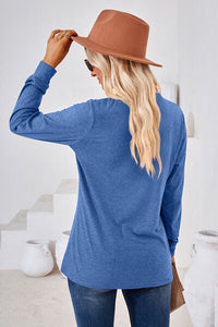 Notched Button Detail Long Sleeve T-Shirt Trandify deal
