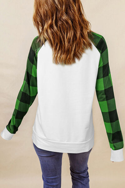 Lucky Clover Sequin Round Neck Sweatshirt Trandify deal