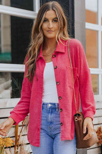 Waffle-Knit Collared Neck Dropped Shoulder Shirt Trandify deal