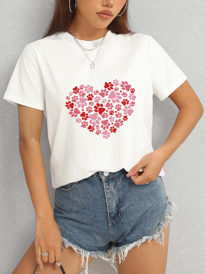 Heart Round Neck Short Sleeve T-Shirt Trandify deal