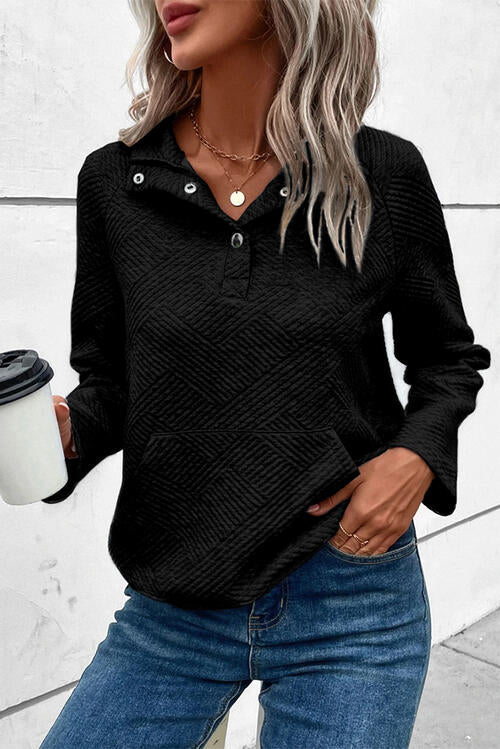 Geometric Snap Button Long Sleeve Sweatshirt Trandify deal