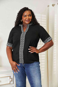 Double Take Embroidered Notched Neck Top Trandify deal