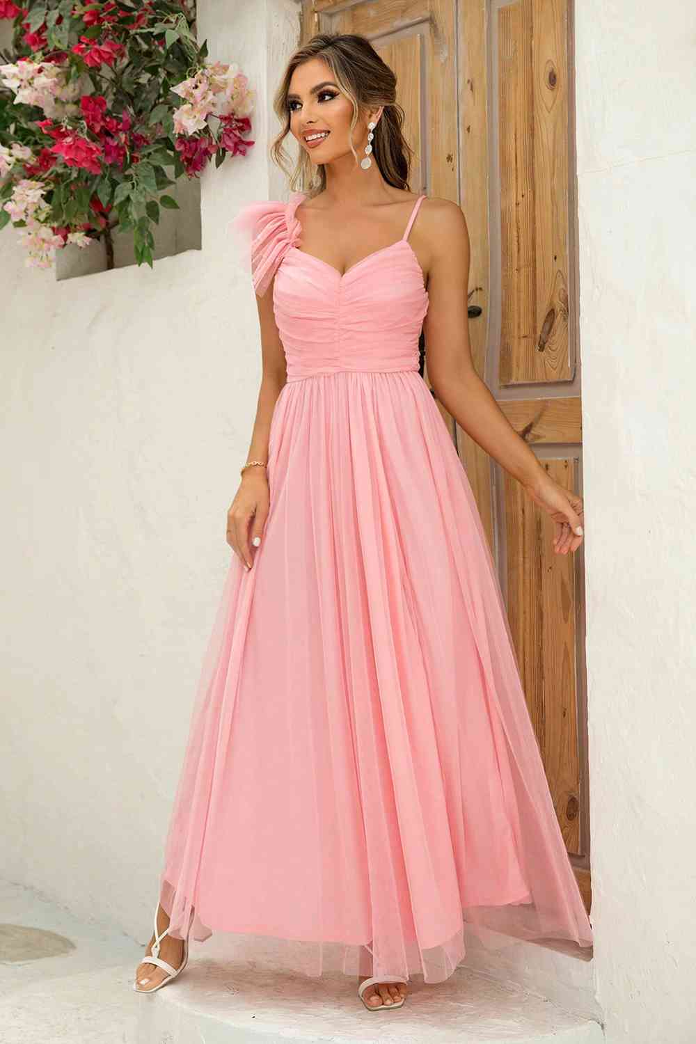 Asymmetrical Ruched Slit Dress Trandify deal