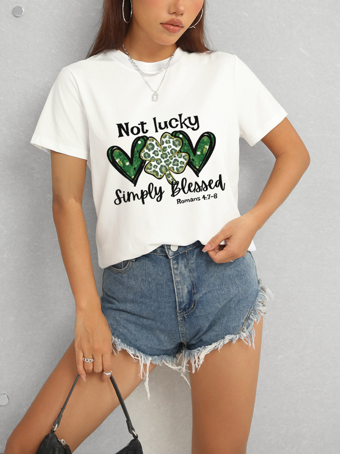Lucky Clover Round Neck Short Sleeve T-Shirt Trandify deal