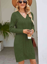 Cable-Knit V-Neck Mini Sweater Dress Trandify deal
