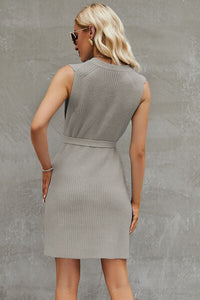 Tied Round Neck Sleeveless Sweater Dress Trandify deal