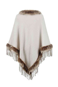 Faux Fur Trim Fringed Poncho Trandify deal