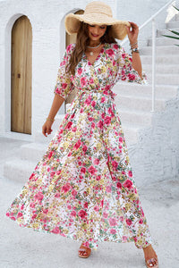 Devine Printed Tied Half Sleeve Slit Dress Trandify deal