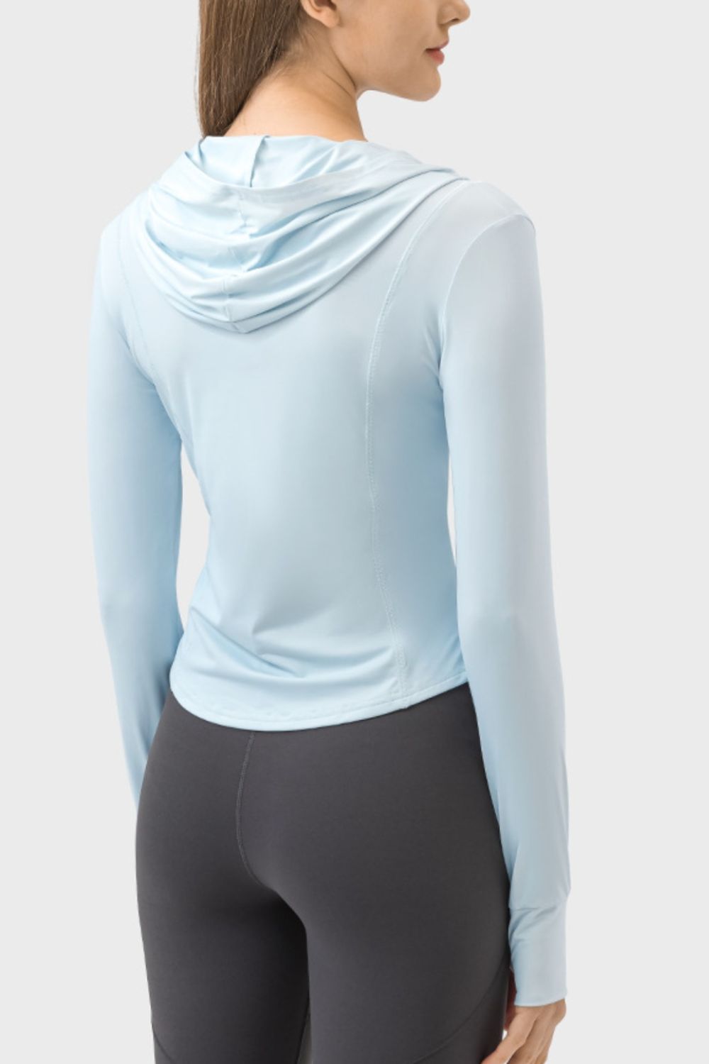 Pocketed Zip Up Hooded Long Sleeve Active Outerwear Trandify deal
