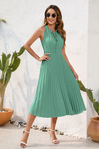 Swiss Dot Tie Neck Sleeveless Dress Trandify deal