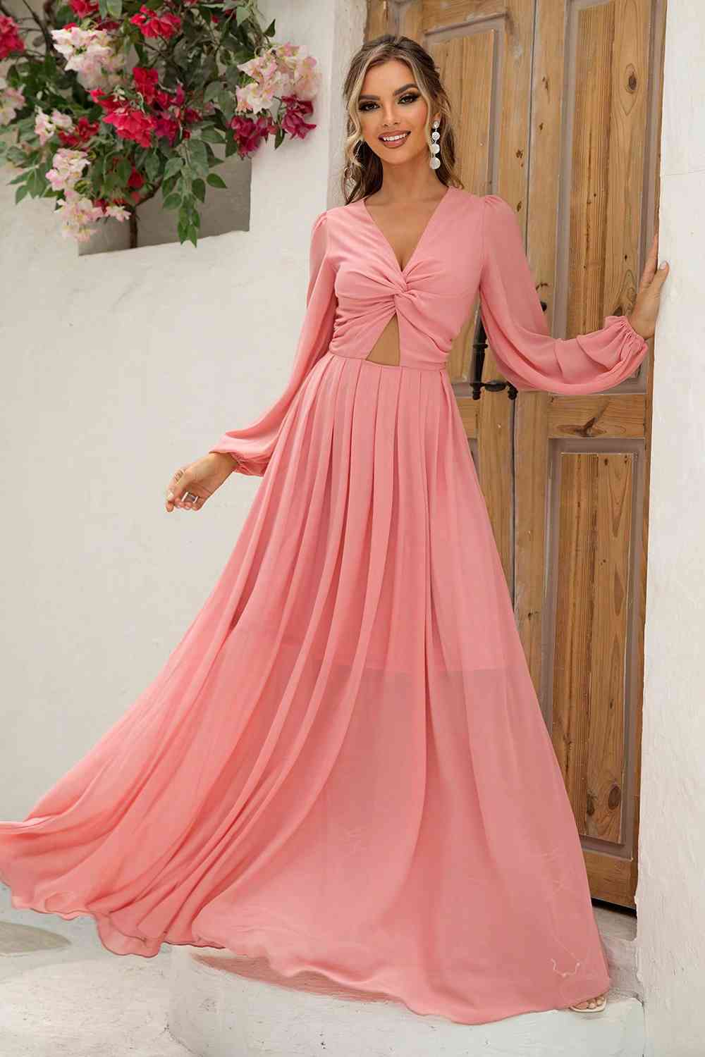 Twist Front Cutout Long Sleeve Dress Trandify deal