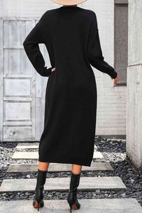 Notched Neck Dropped Shoulder Button-Down Midi Dress Trandify deal