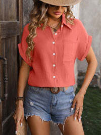 Textured Pocketed Button Up Shirt Trandify deal