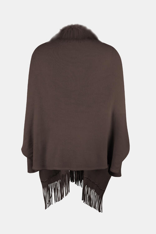 Fringe Open Front Long Sleeve Poncho Trandify deal
