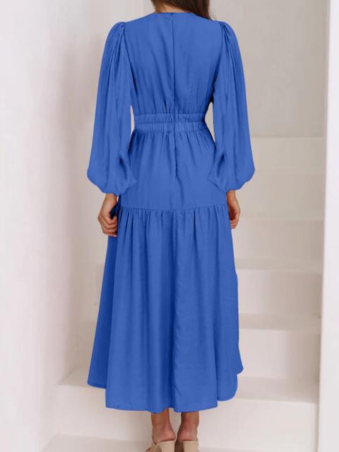 Deep V-Neck Balloon Sleeve Plain Maxi Dress Trandify deal