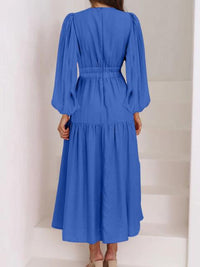 Deep V-Neck Balloon Sleeve Plain Maxi Dress Trandify deal