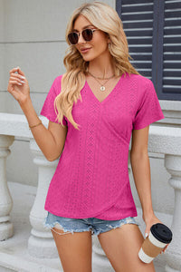 Eyelet Surplice Short Sleeve T-Shirt Trandify deal