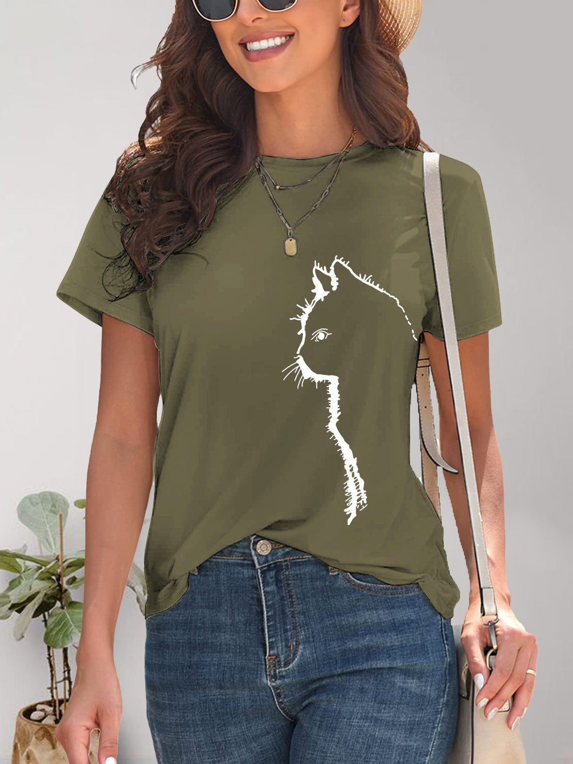 Cat Round Neck Short Sleeve T-Shirt Trandify deal