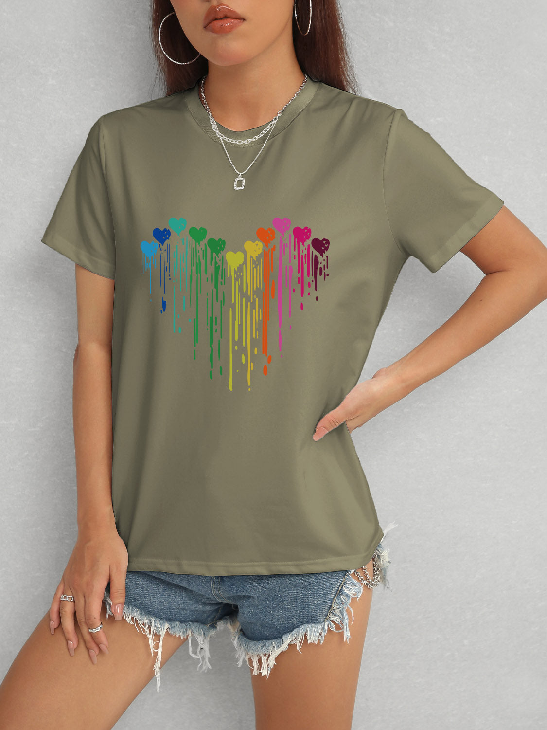 Heart Round Neck Short Sleeve T-Shirt Trandify deal