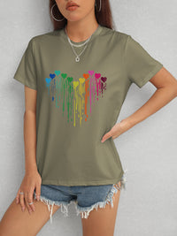 Heart Round Neck Short Sleeve T-Shirt Trandify deal