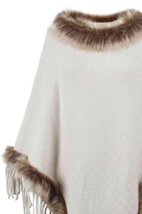 Faux Fur Trim Fringed Poncho Trandify deal