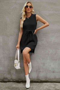 Round Neck Slit Sleeveless Sweater Dress Trandify deal
