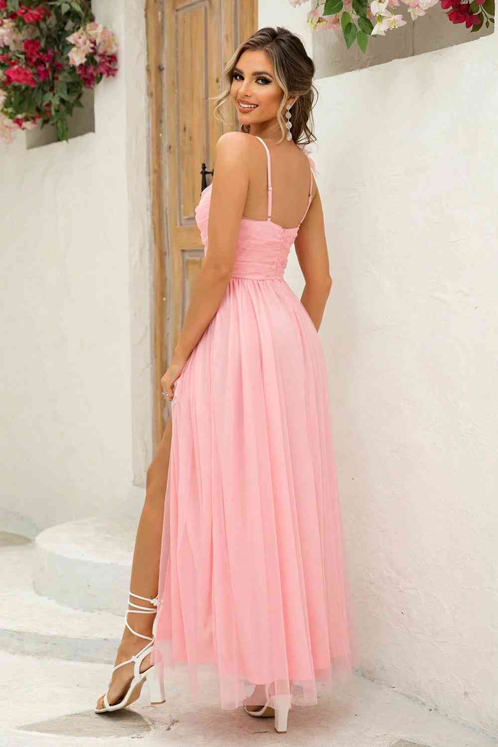 Asymmetrical Ruched Slit Dress Trandify deal