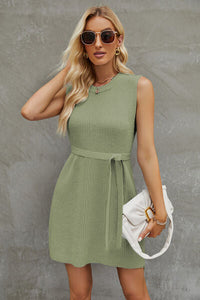 Tied Round Neck Sleeveless Sweater Dress Trandify deal