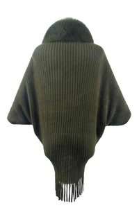 Fringe Detail Long Sleeve Ribbed Poncho Trandify deal