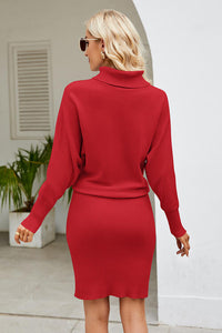 Ribbed Mock Neck Long Sleeve Dress Trandify deal