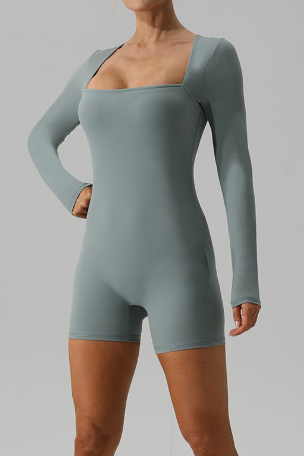 Square Neck Long Sleeve Active Romper Trandify deal