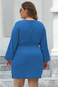 Plus Size Ribbed Tie Front Long Sleeve Sweater Dress Trandify deal