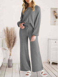 Long Sleeve Lounge Top and Drawstring Pants Set Trandify deal