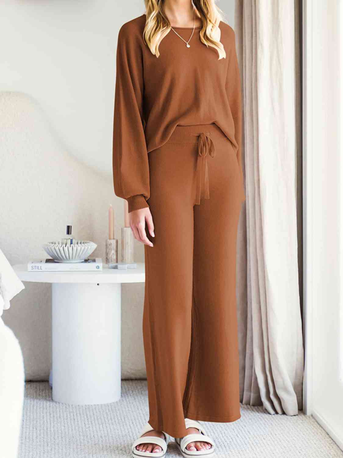 Long Sleeve Lounge Top and Drawstring Pants Set Trandify deal