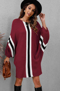 Ribbed Round Neck Long Sleeve Sweater Dress Trandify deal