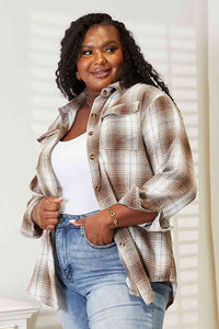 Double Take Plaid Dropped Shoulder Shirt Trandify deal