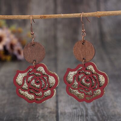 Wooden Alloy Rose Shape Dangle Earrings Trandify deal