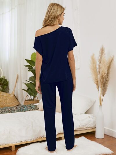 Round Neck Top and Pants Lounge Set Trandify deal