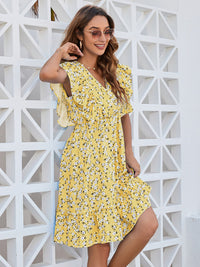 Ruffled Ditsy Floral Surplice Mini Dress Trandify deal