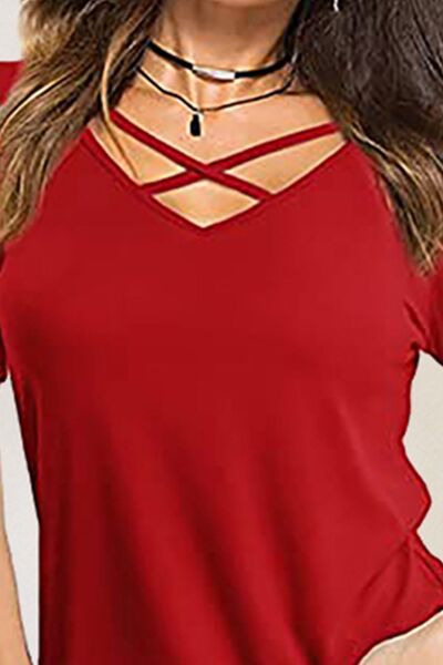 Crisscross Short Sleeve T-Shirt Trandify deal