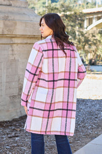 Double Take Full Size Plaid Button Up Lapel Collar Coat Trandify deal