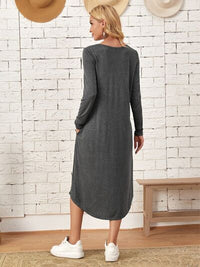 Pocketed Round Neck Long Sleeve Tee Dress Trandify deal