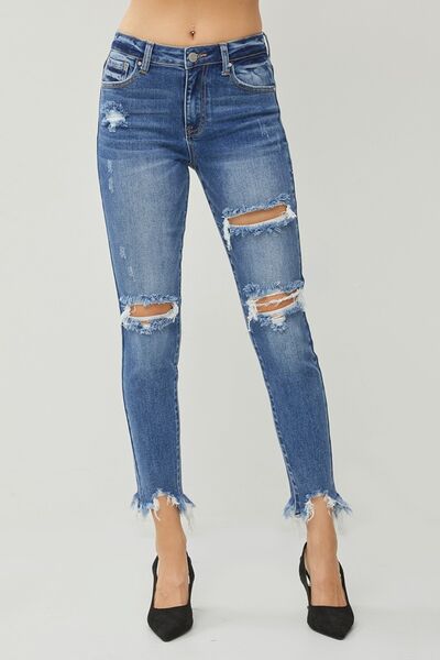 RISEN Distressed Frayed Hem Slim Jeans Trandify deal
