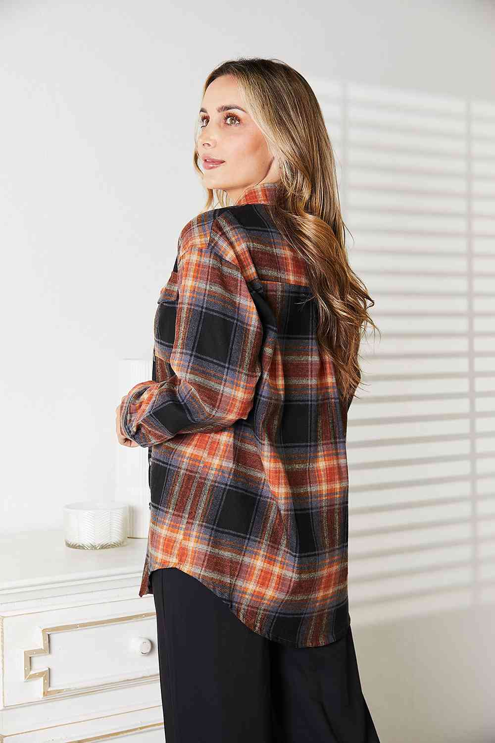 Double Take Plaid Dropped Shoulder Shirt Trandify deal