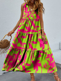 FAM-FAM Tiered Printed V-Neck Sleeveless Dress Trandify deal