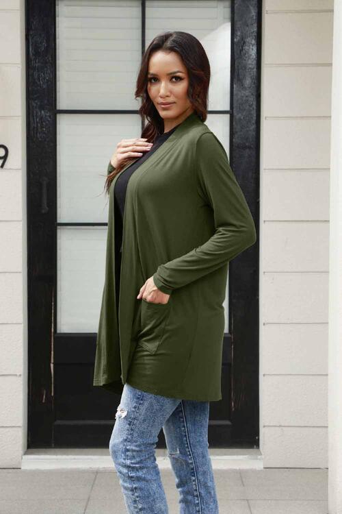 Basic Bae Full Size Open Front Long Sleeve Cardigan with Pockets Trandify deal