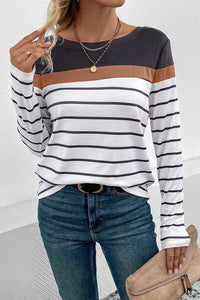 Perfee Striped Round Neck Long Sleeve T-Shirt Trandify deal