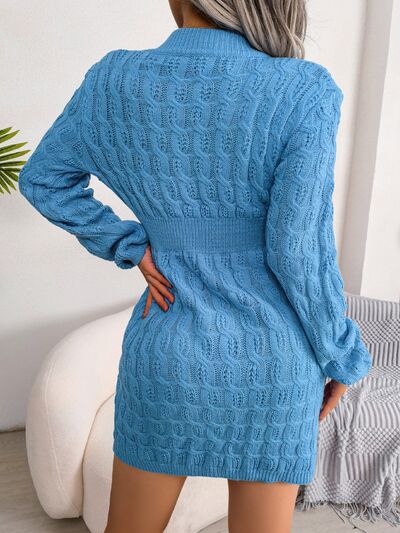 Cable-Knit Round Neck Mini Wrap Sweater Dress Trandify deal