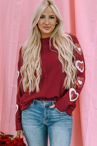 Heart Sequin Round Neck Long Sleeve T-Shirt Trandify deal