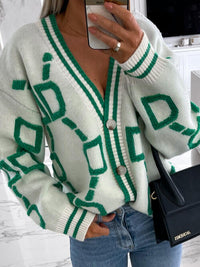 Geometric Dropped Shoulder Button Down Cardigan Trandify deal